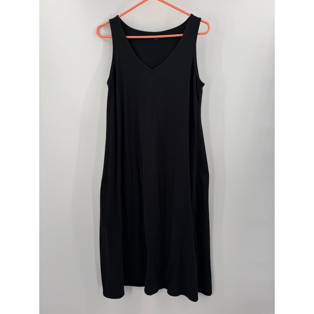 Eileen Fisher Dress Womens Small Black Midi Organic Cotton Stretch Jersey Vneck - Picture 11 of 11